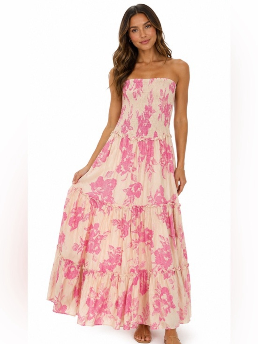 LIKE NEW Anthropologie Abel the Label Floral Smocked Tiered Strapless Maxi Dress